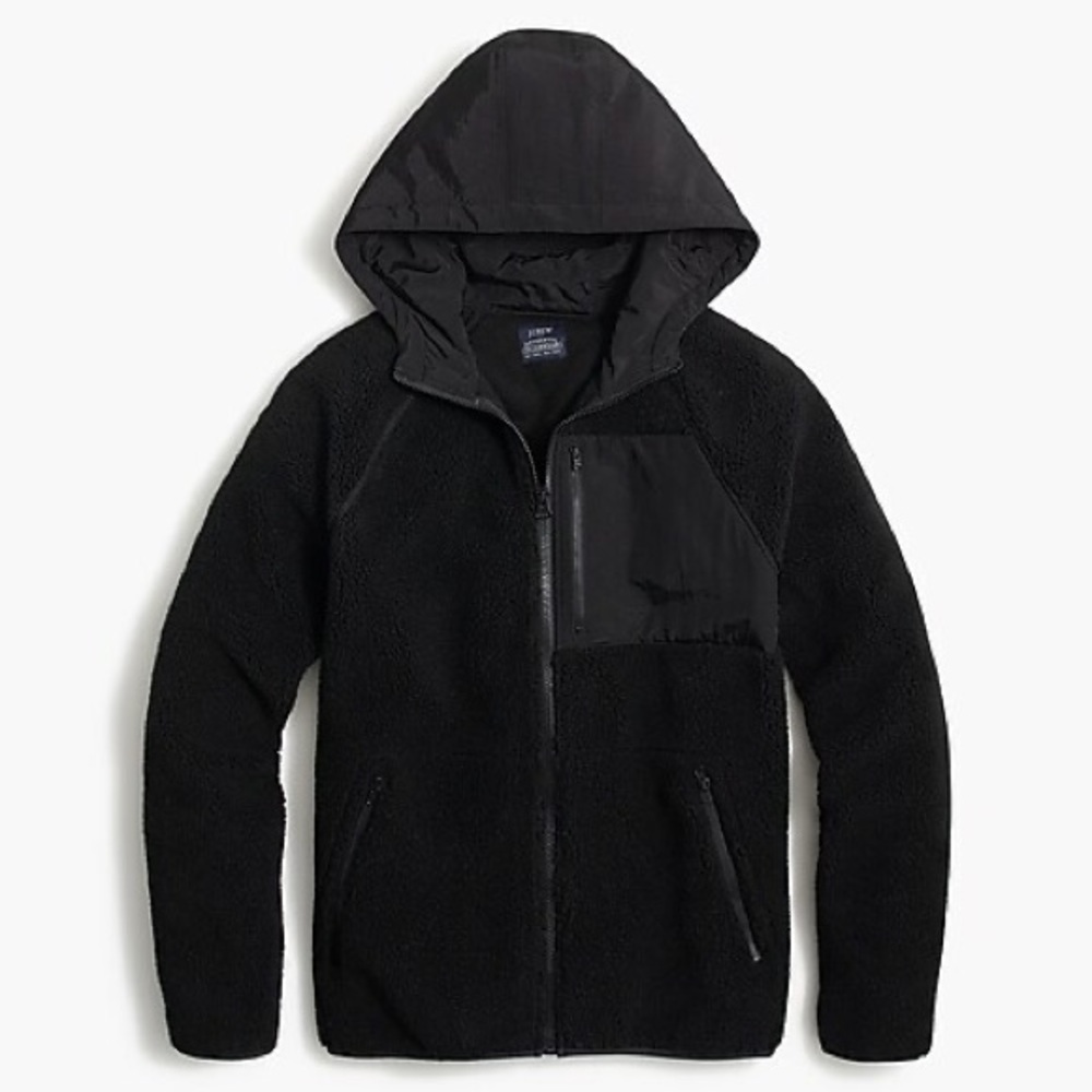 J.Crew Mens Sherpa Hoodie Zip Jacket Black - S New